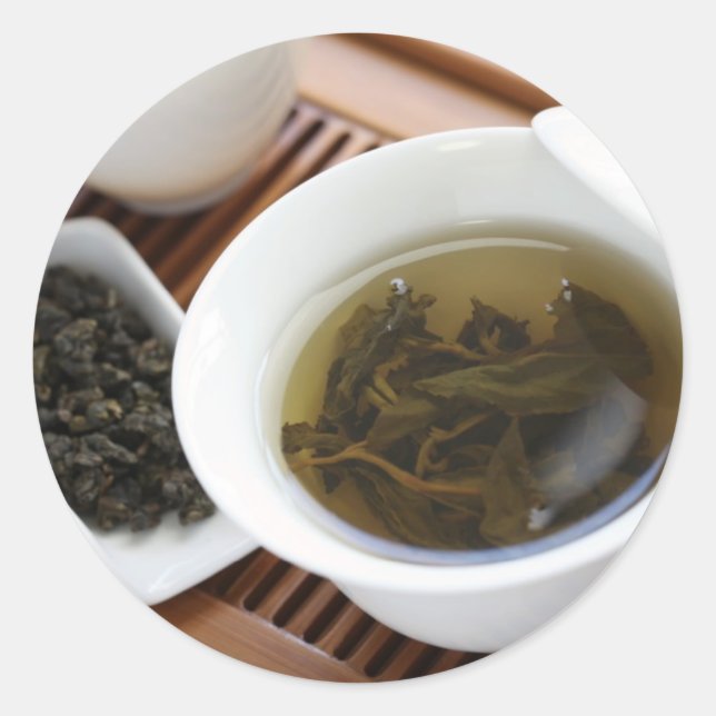 Traditionelle chinesische Teezeremonie: Oolong Tee Runder Aufkleber (Vorderseite)