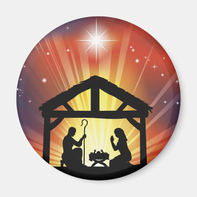 Traditionelle Christliche Weihnachtsszene Magnet (Vorne)