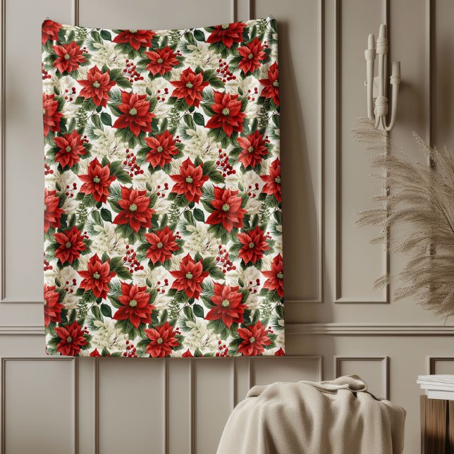 Traditionelle Decke Roter Weihnachtsstern Winterza (Traditional Blanket Red Poinsettia Winter Charm)