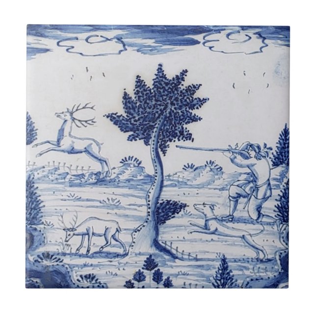 Traditionelle Delft-Tile—Hirschjäger—28 Fliese (Vorderseite)