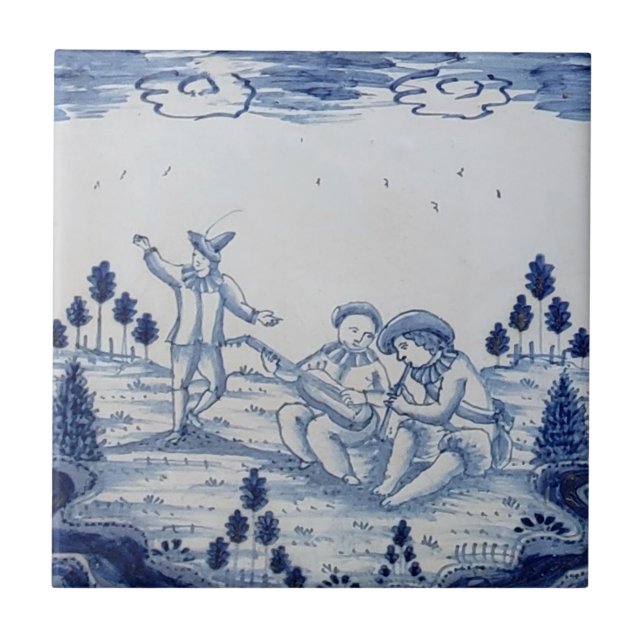 Traditionelle Delft Tile mit Musicians-Dancer-36 Fliese (Vorderseite)