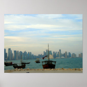 Traditionelle Dhows im Hafen von Doha Poster