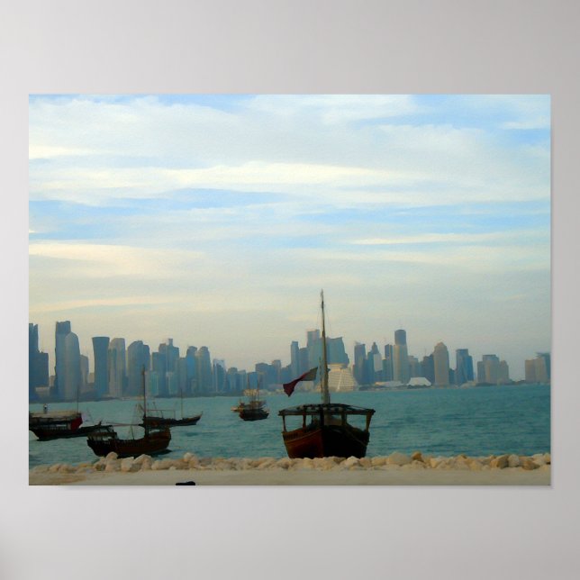 Traditionelle Dhows im Hafen von Doha Poster (Vorne)