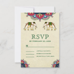 Traditionelle Elefanten, Indische Hochzeit RSVP Karte