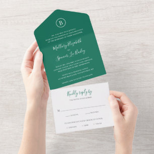Traditionelle elegante grüne Hochzeit All In One Einladung