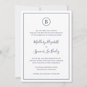 Traditionelle elegante Navy-Blau-Hochzeit alles in Einladung