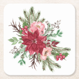 Traditionelle Elegante Weihnachten Poinsettia Rechteckiger Pappuntersetzer