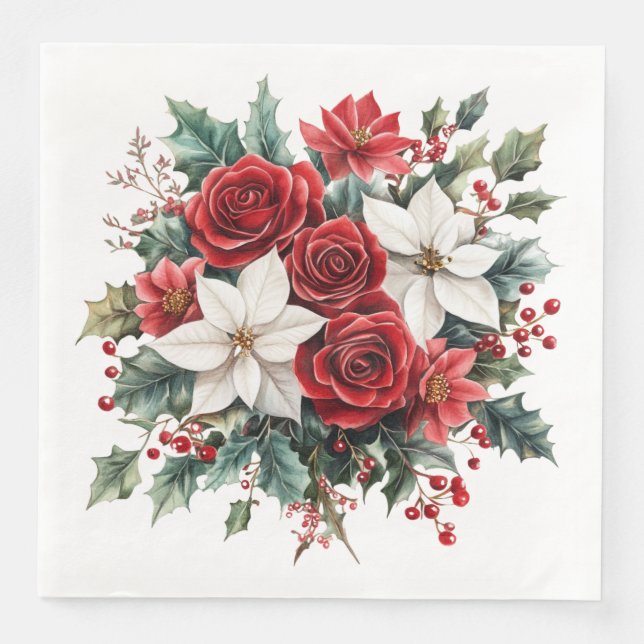 Traditionelle Elegante Weihnachten Poinsettia Serviette (Vorderseite)