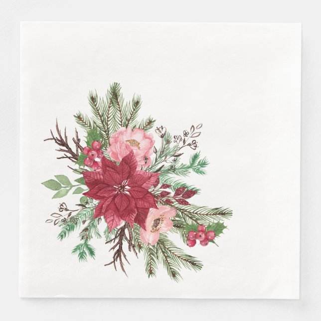 Traditionelle Elegante Weihnachten Poinsettia Serviette (Vorderseite)