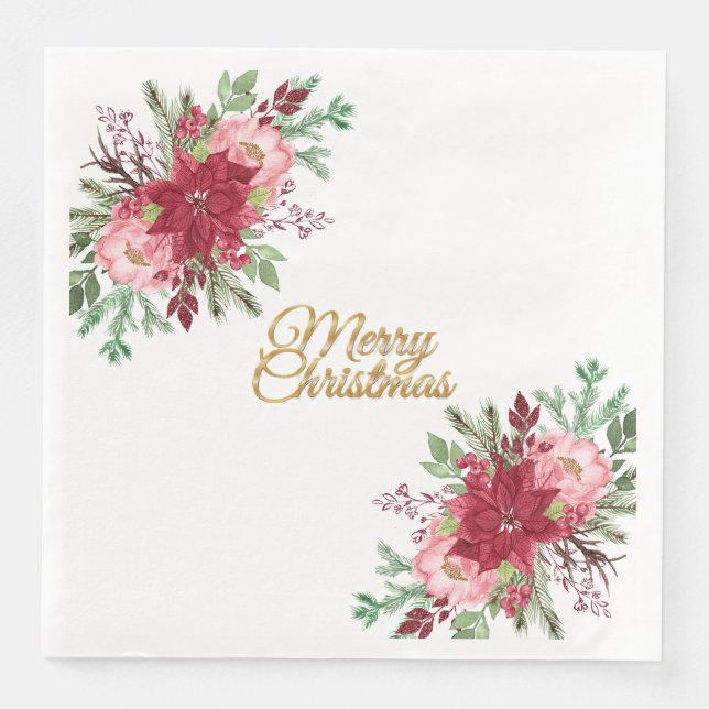 Traditionelle Elegante Weihnachten Poinsettia Serviette (Vorderseite)