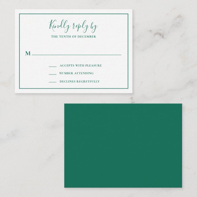 Traditionelle Emerald Green Mini Wedding RSVP Kart Mitteilungskarte (Vorne/Hinten)