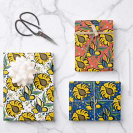 Traditionelle estnische Vintage Blumenstickerei Geschenkpapier Set