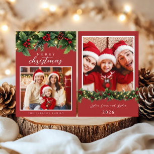 Traditionelle Familien-Weihnachtskarte mit Stechpa Einladung
