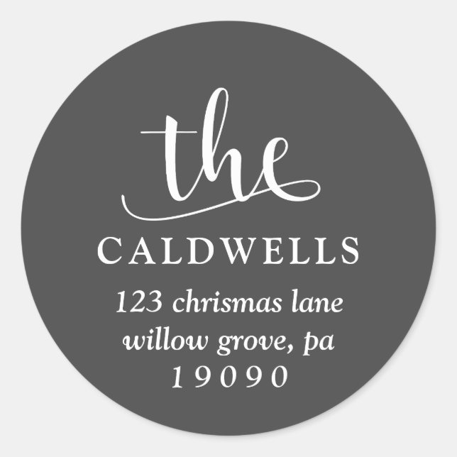 Traditionelle Familienkalligraphie Grau Rücksendea Runder Aufkleber (Vorderseite)