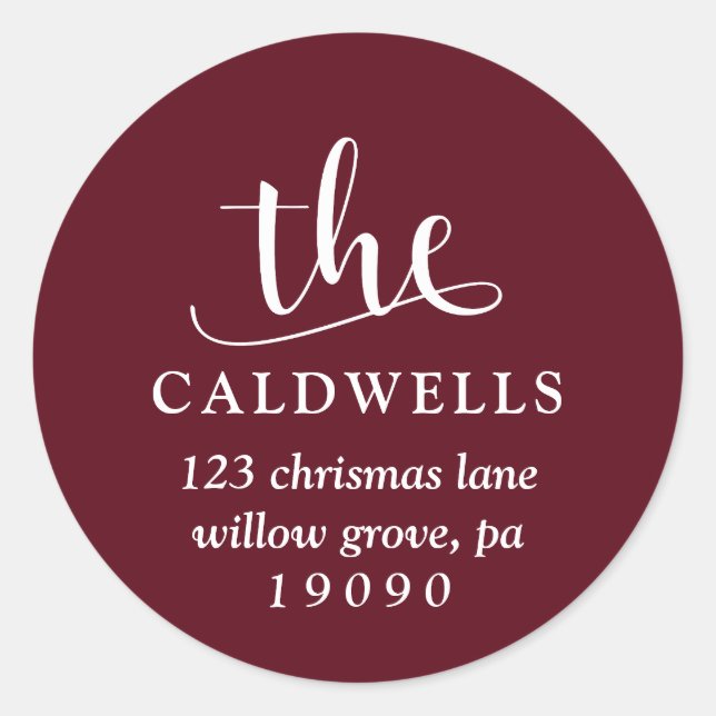 Traditionelle Familienkalligraphie Rote Rücksendea Runder Aufkleber (Vorderseite)