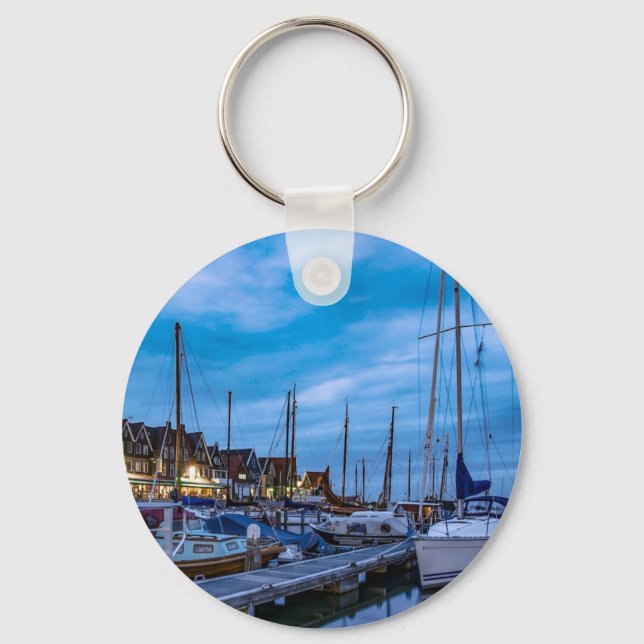 Traditionelle Fischerstadt Nachtszene Schlüsselanhänger (Vorderseite)