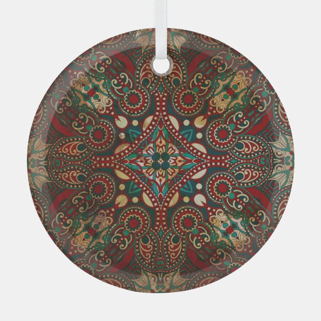 Traditionelle Floral Paisley Bandanna Grunge Ornament Aus Glas (Vorderseite)