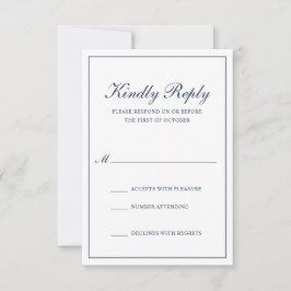Traditionelle formale Elegant Navy Blue Wedding RSVP Karte