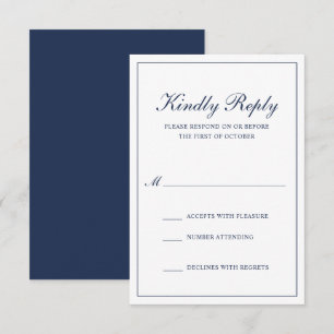 Traditionelle formale Elegant Navy Blue Wedding RSVP Karte
