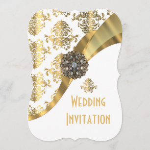 Traditionelle formale Hochzeit mit weißem und gold Einladung