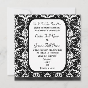 Traditionelle formale Schwarz-Weiß-Damast-Hochzeit Einladung