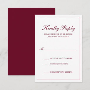 Traditionelle formelle Hochzeit Burgund RSVP Karte