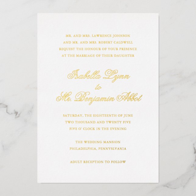 Traditionelle formelle Hochzeit Folieneinladung (Vorderseite)