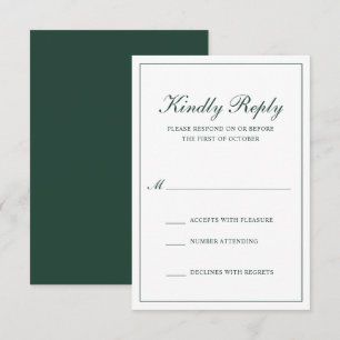 Traditionelle formelle, waldgrüne Hochzeit RSVP Karte