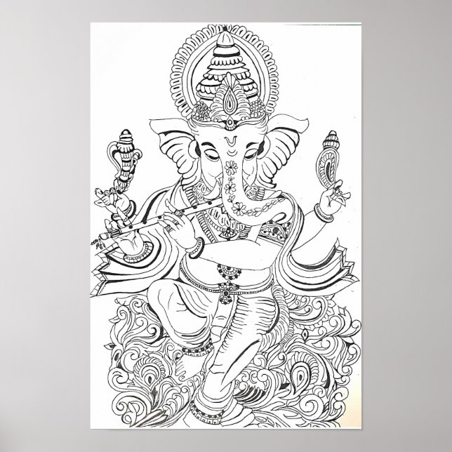 Traditionelle Ganesha-Linienkunst Poster (Vorne)