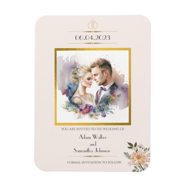 Traditionelle Gold-Blume Save the Date Magnet (Vertikal)