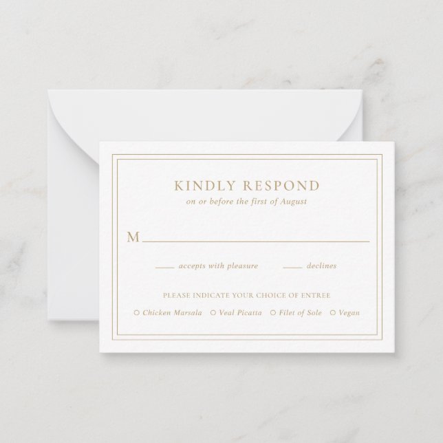 Traditionelle Gold Elegant Wedding Mini RSVP Karte (Vorderseite)