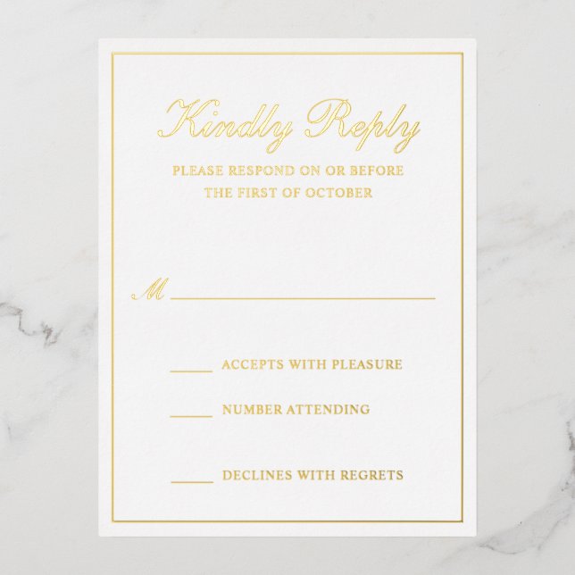 Traditionelle Gold Foil Formal Wedding RSVP Card Folie Einladungspostkarte (Vorderseite)