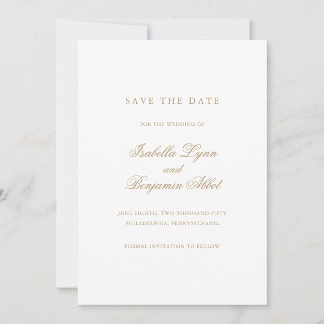 Traditionelle goldene feierliche Hochzeit Save The Date (Vorderseite)