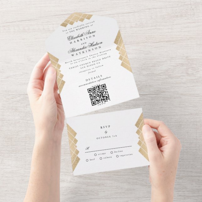 Traditionelle Goldpyramide Geometrischer QR-Code H All In One Einladung (Abreißen)