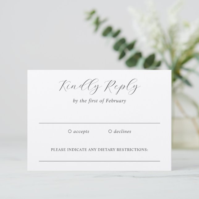 Traditionelle graue Hochzeit RSVP Karte (Stehend Vorderseite)