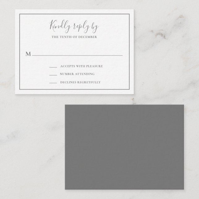 Traditionelle Gray Elegant Mini Wedding RSVP Karte (Vorne/Hinten)