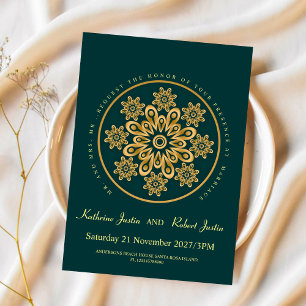 Traditionelle GREEN GOLD Mandala indische Hochzeit Einladung