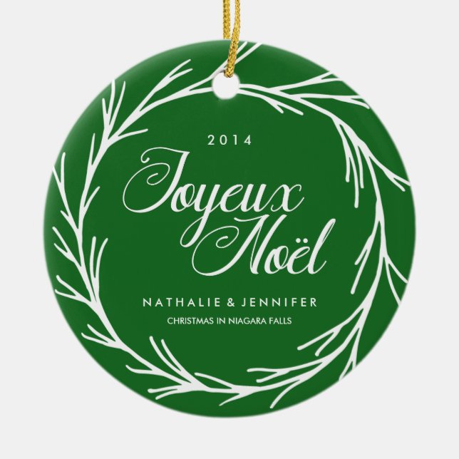 Traditionelle grüne WeihnachtsFoto-Verzierung Keramik Ornament (Vorne)