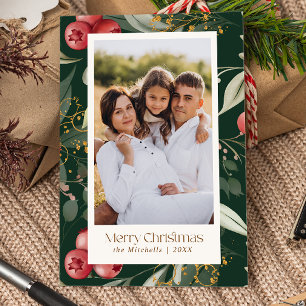 Traditionelle Grünpflanzen Berries Zwei Fotos Weih Feiertagskarte