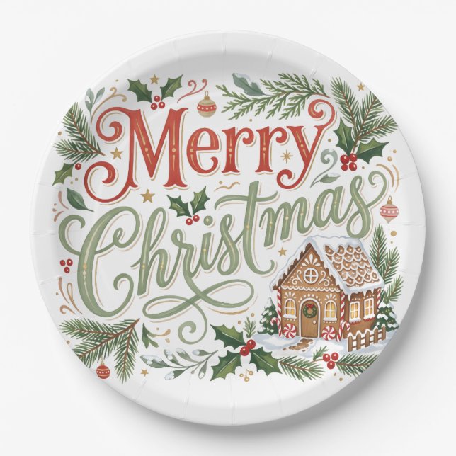 Traditionelle Handlettering-Weihnachtslebkuchen Pappteller (Vorderseite)