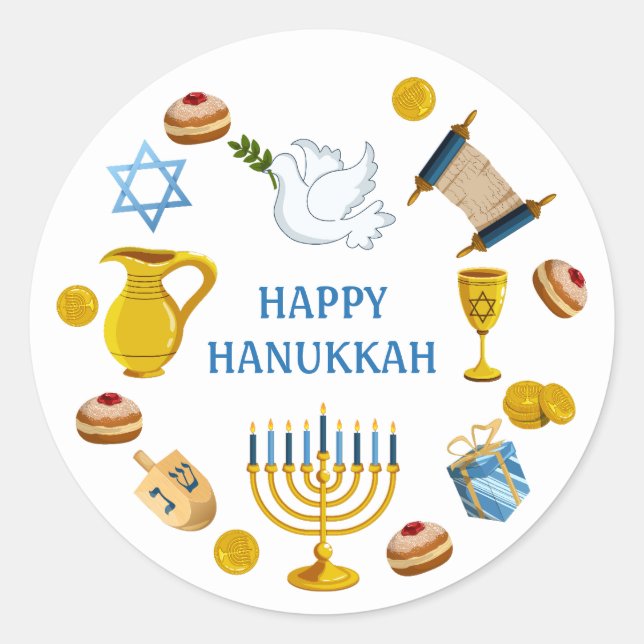 Traditionelle Hanukkah Elements Dove Star von Davi Runder Aufkleber (Vorderseite)