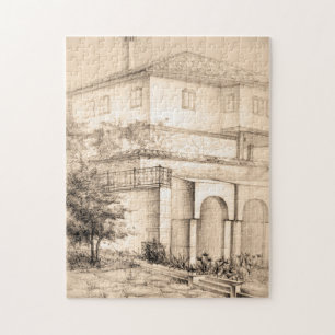 Traditionelle Hausarchitektur Skizze Zeichnung Kun Puzzle