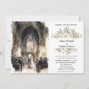 Traditionelle Hochzeit der Wasserfarbenkirche Einladung