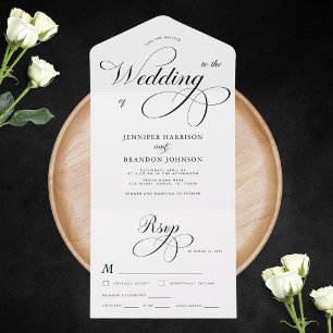 Traditionelle Hochzeit in Schwarz/Weiß All In One Einladung