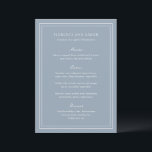 Traditionelle Hochzeit in trostfreiem Blau Menükarte<br><div class="desc">Elegantes Hochzeitsmenü mit einem einfachen und klassischen Design.</div>