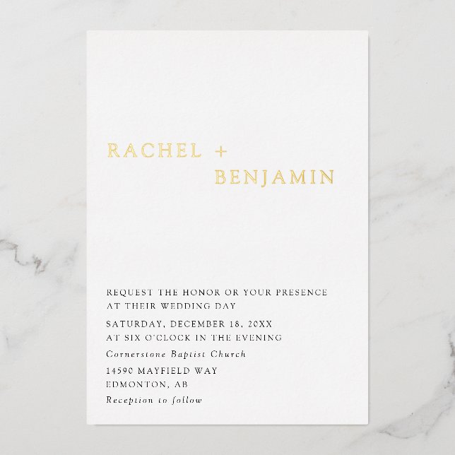 Traditionelle Hochzeit Minimalistischer Goldschmie Folieneinladung (Vorderseite)