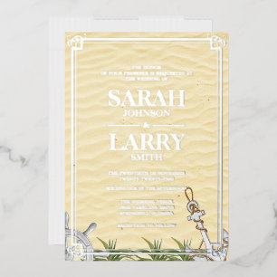 Traditionelle Hochzeit mit dem Thema Strand und el Folieneinladung