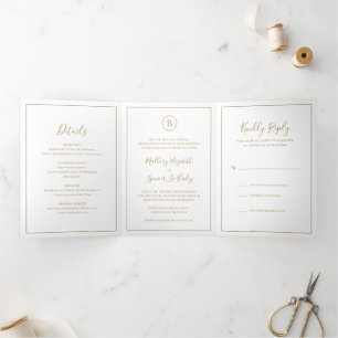 Traditionelle Hochzeit mit Gold Dreifach Gefaltete Einladung