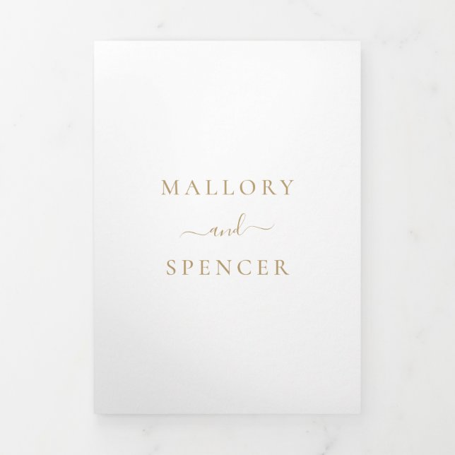 Traditionelle Hochzeit mit Gold Dreifach Gefaltete Einladung (Cover)