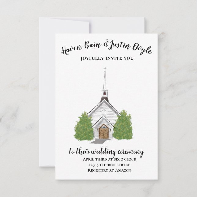 Traditionelle Hochzeitskirche Aquarell Einladung (Vorderseite)